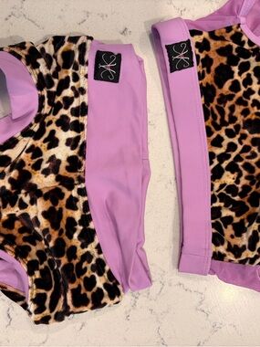 Girls' Leopard Print Bodysuit with Lavender Trim
